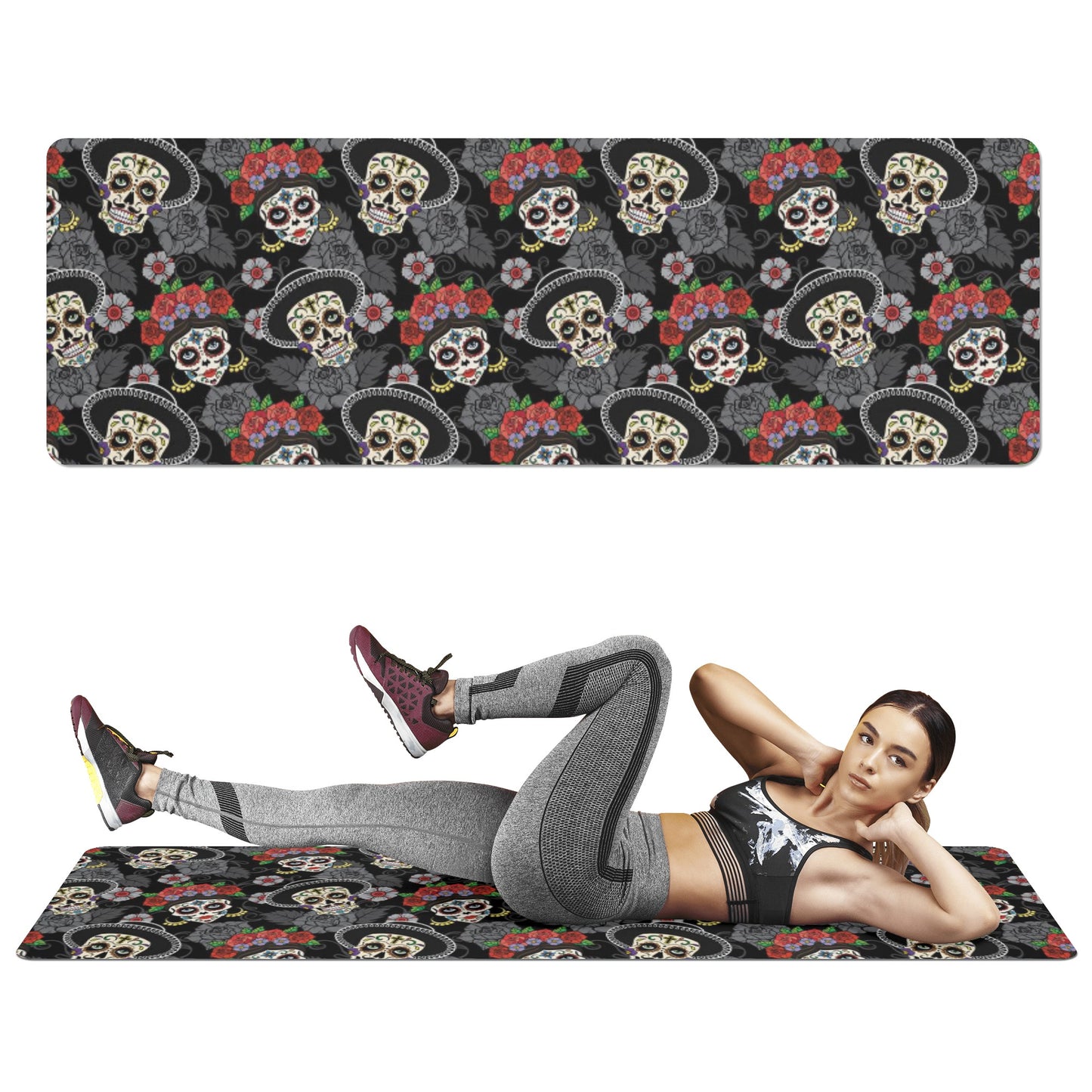 Sugar skull day of the dead Rubber Yoga Mat