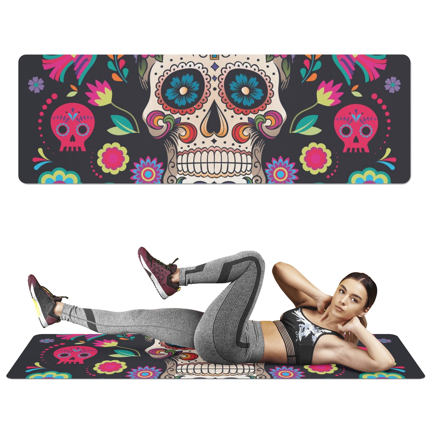 Sugar skull day of the dead Rubber Yoga Mat