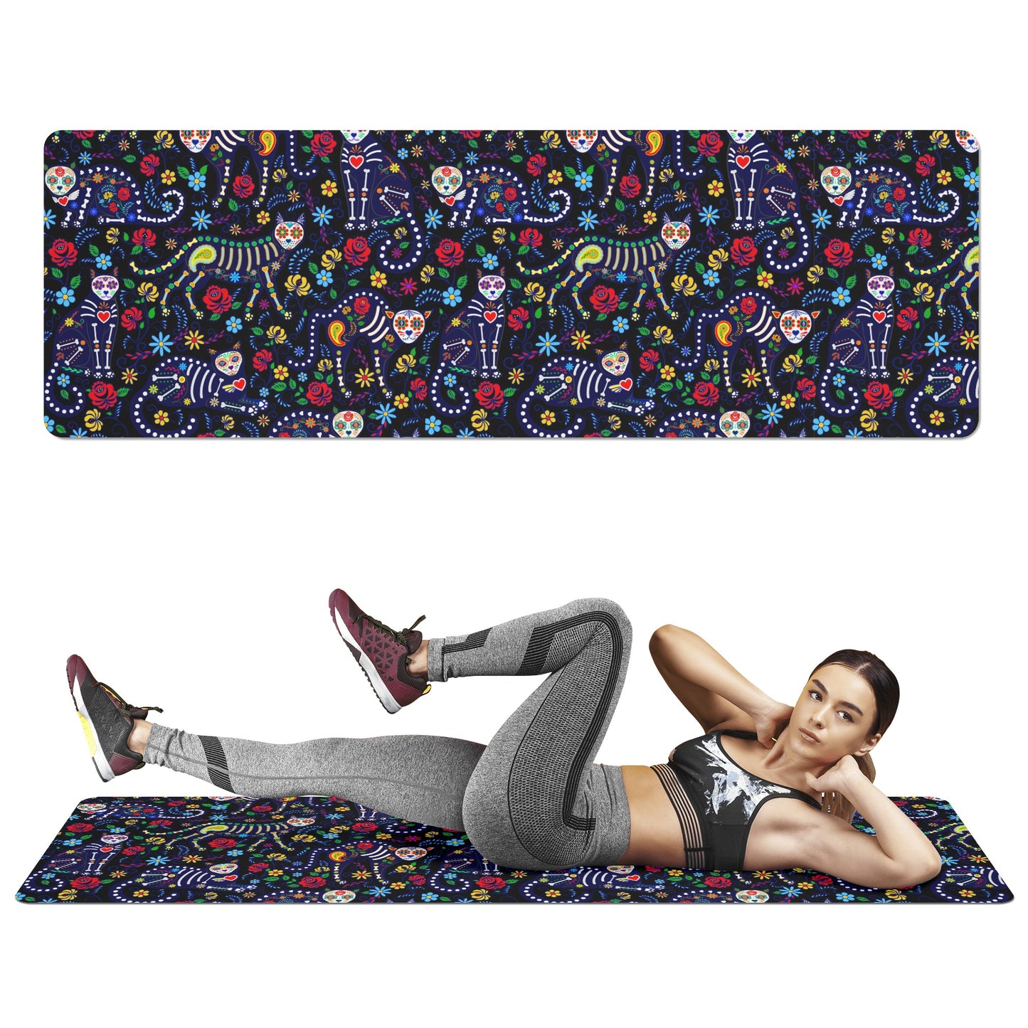 Sugar skull day of the dead Rubber Yoga Mat
