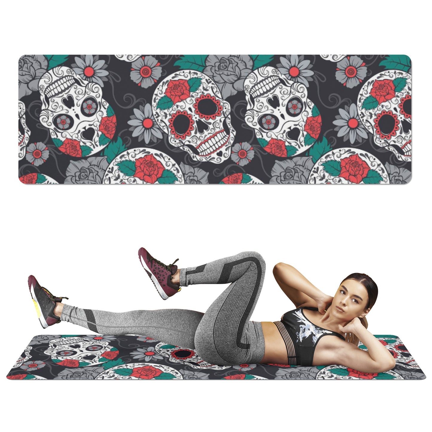 Sugar skull day of the dead Rubber Yoga Mat