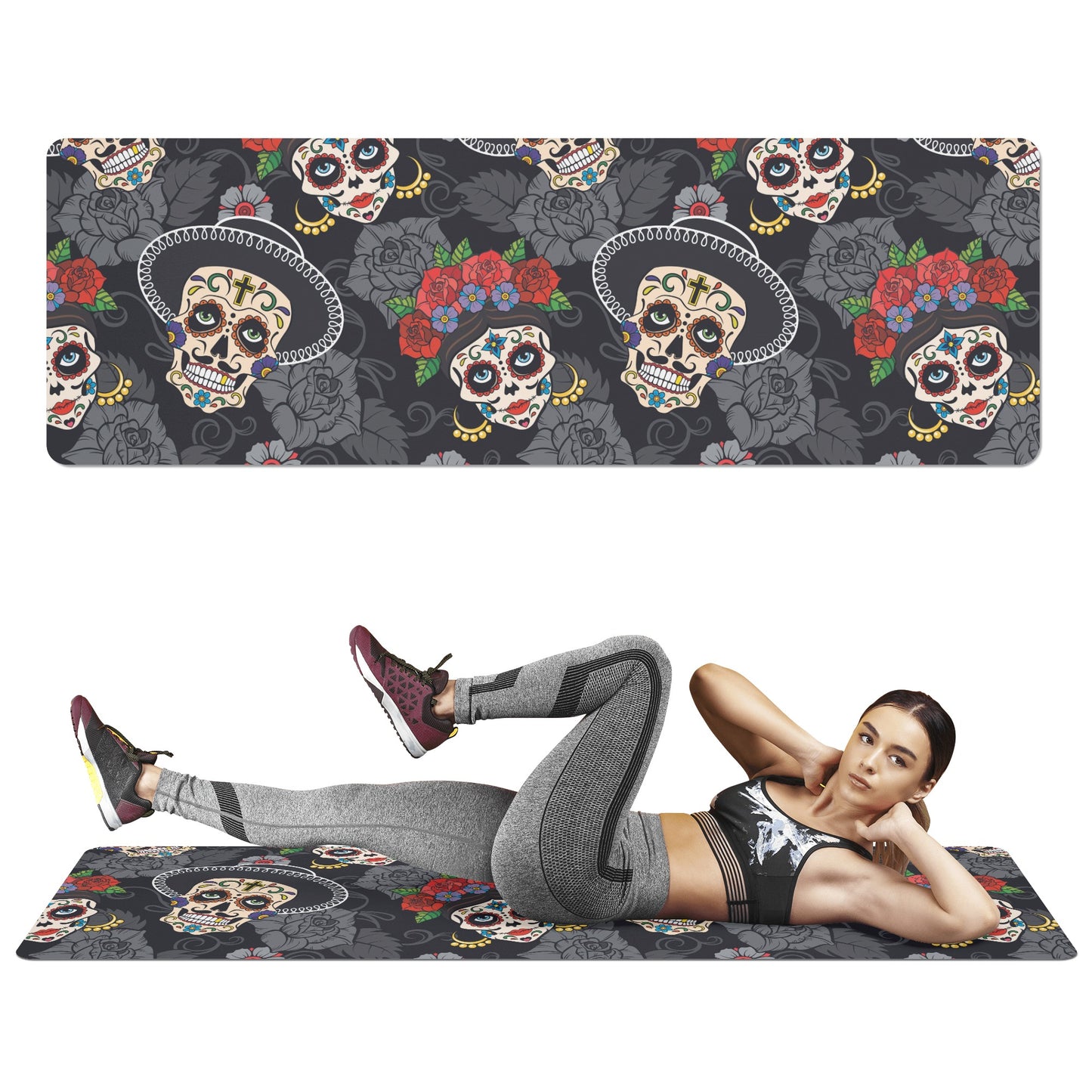 Sugar skull day of the dead Rubber Yoga Mat
