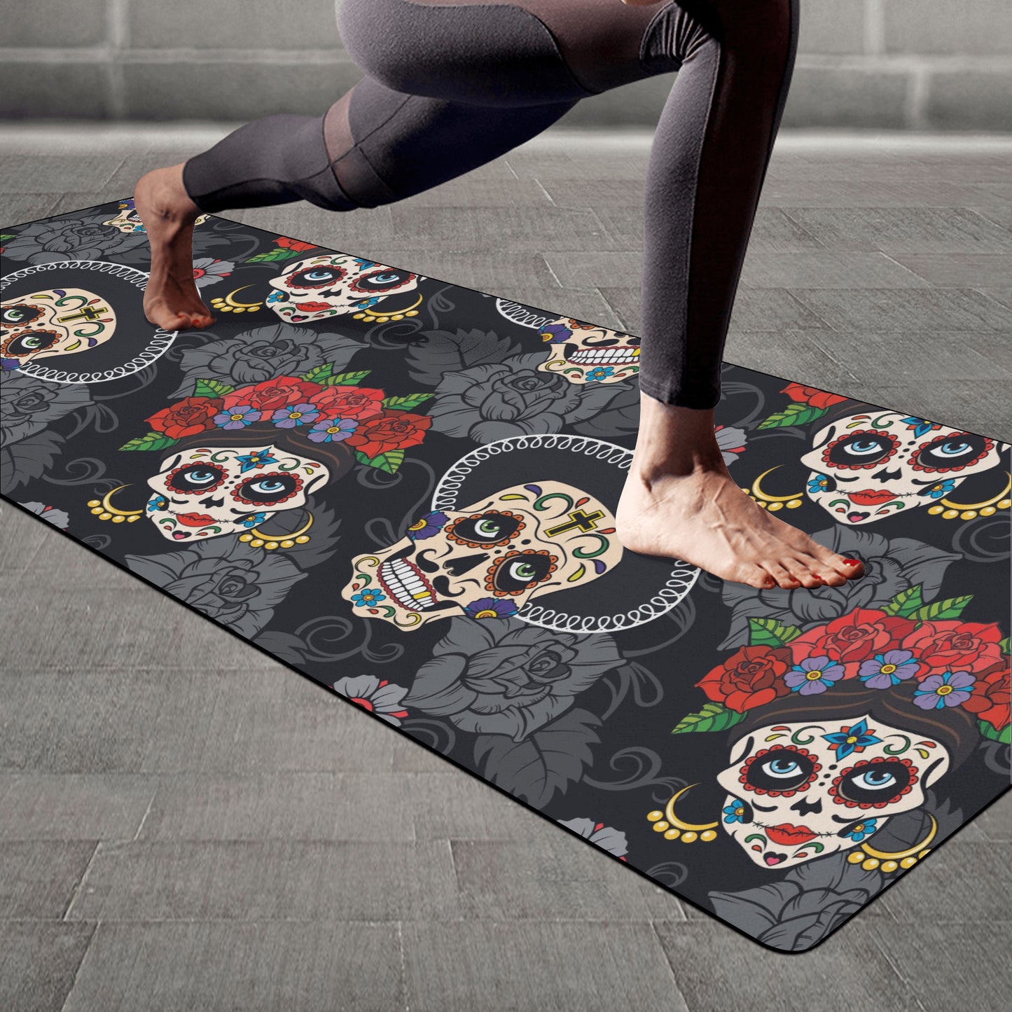 Sugar skull day of the dead Rubber Yoga Mat