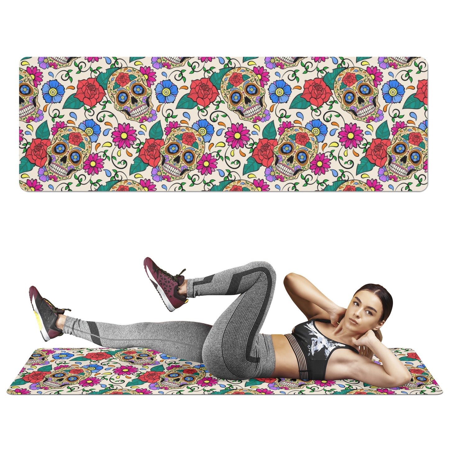 Sugar skull day of the dead Rubber Yoga Mat