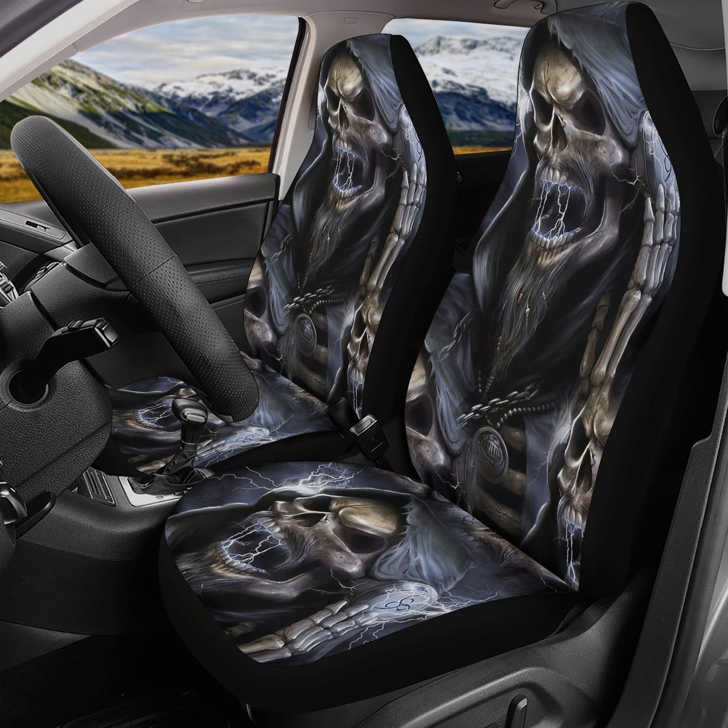 Skeleton car seat protector, skull rug mat for car, floral skull rug for car, biker skull car seat cover full set, death skull rug mat for c