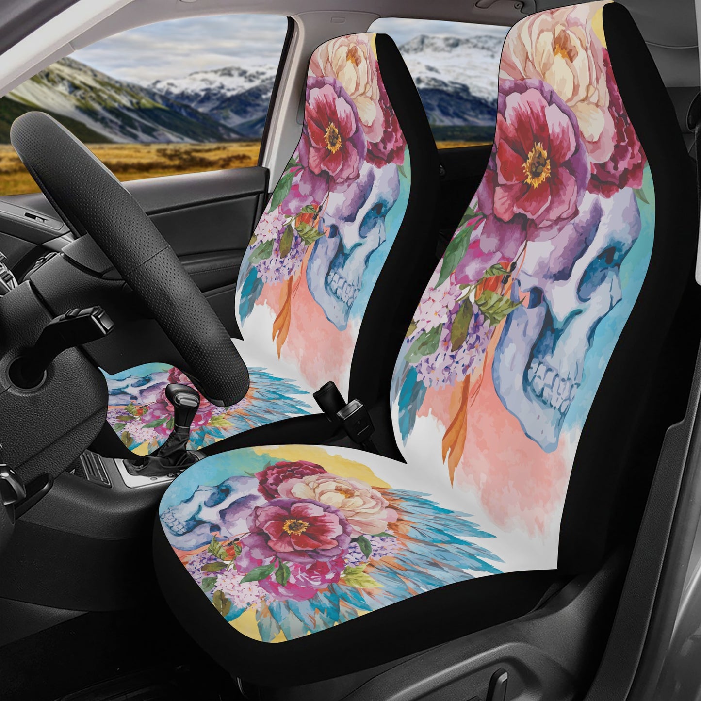 Calaveras skull car seat cover, floral skull washable car seat covers, sugar skull rug for car, mexican skull car seat protector, dia de los