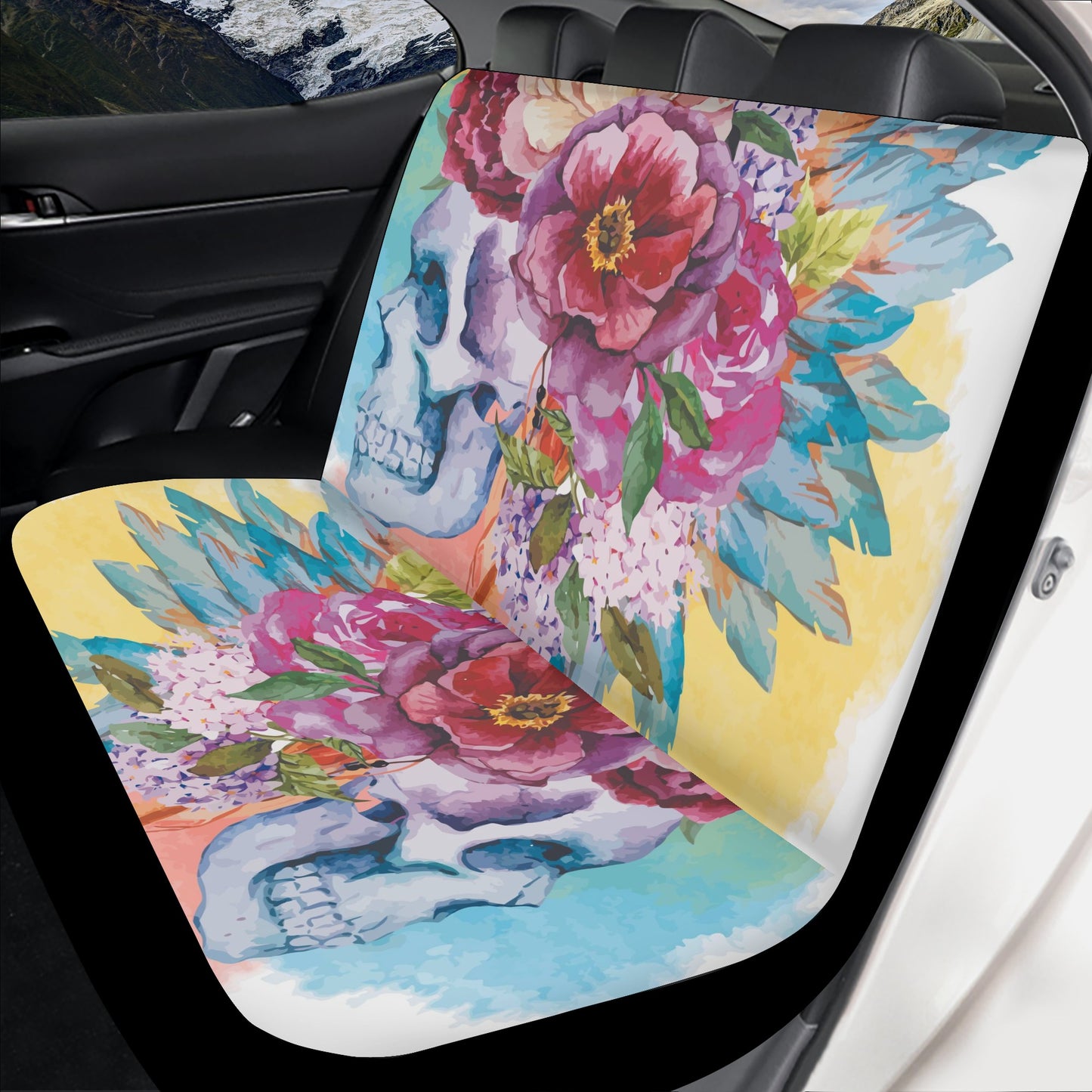 Calaveras skull car seat cover, floral skull washable car seat covers, sugar skull rug for car, mexican skull car seat protector, dia de los