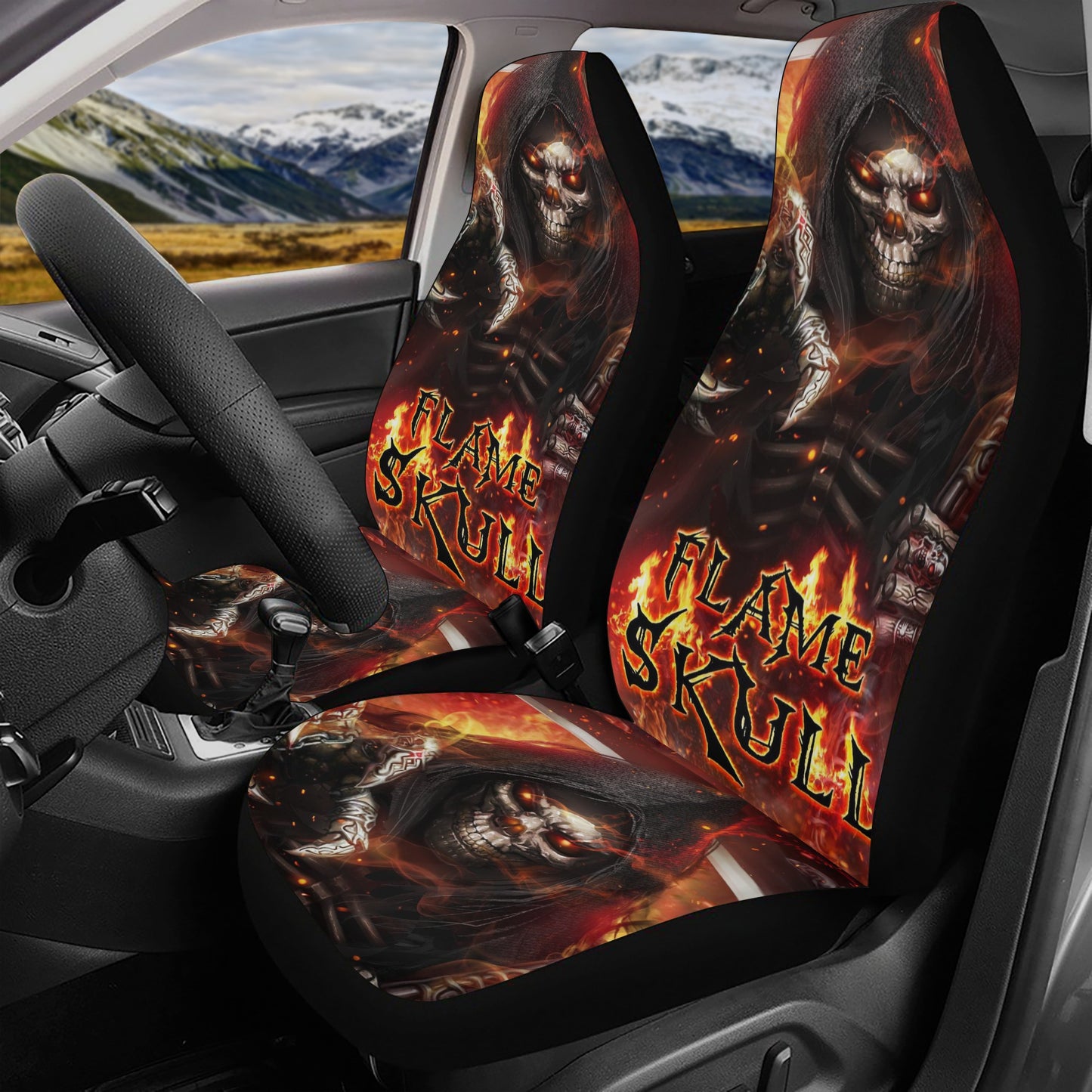 Flaming skull car mat, rose skull washable car seat covers, death skull rug mat for car, punisher skull car mat, flaming skull mat for vehic