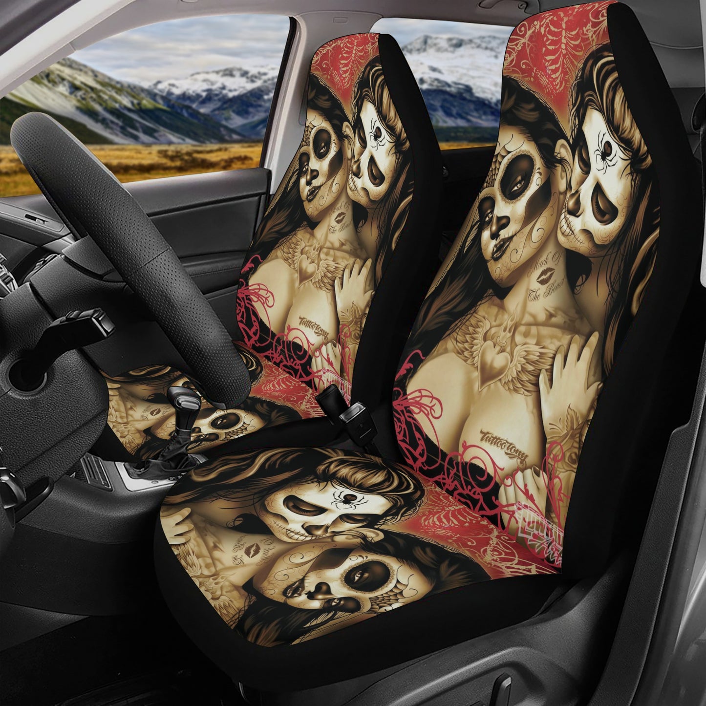 Candy skull car seat tool, floral sugar skull car mat flooring, day of the dead car mat, floral skull car seat protector, sugar skull car pr