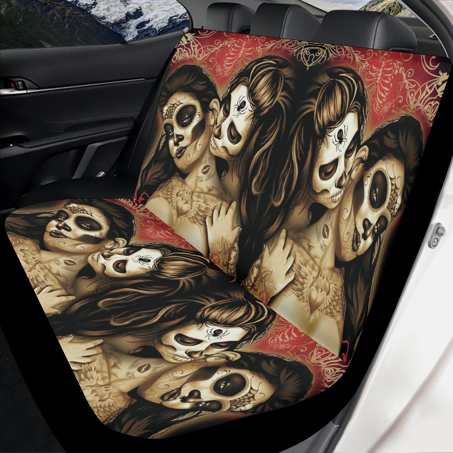 Candy skull car seat tool, floral sugar skull car mat flooring, day of the dead car mat, floral skull car seat protector, sugar skull car pr