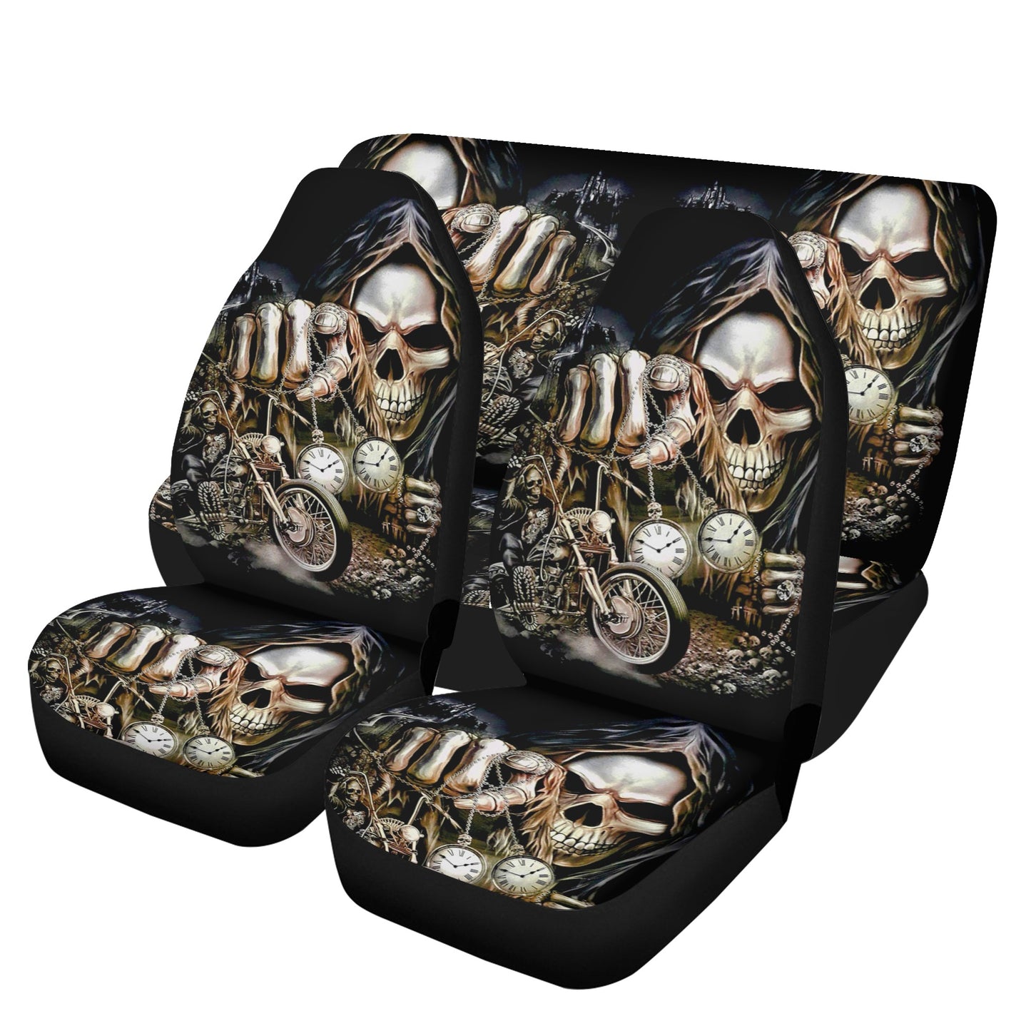 Punisher skull car seat cushion cover, punisher skull seat cover for truck, motorcycle skull car seat cover, flaming skull front and back ca