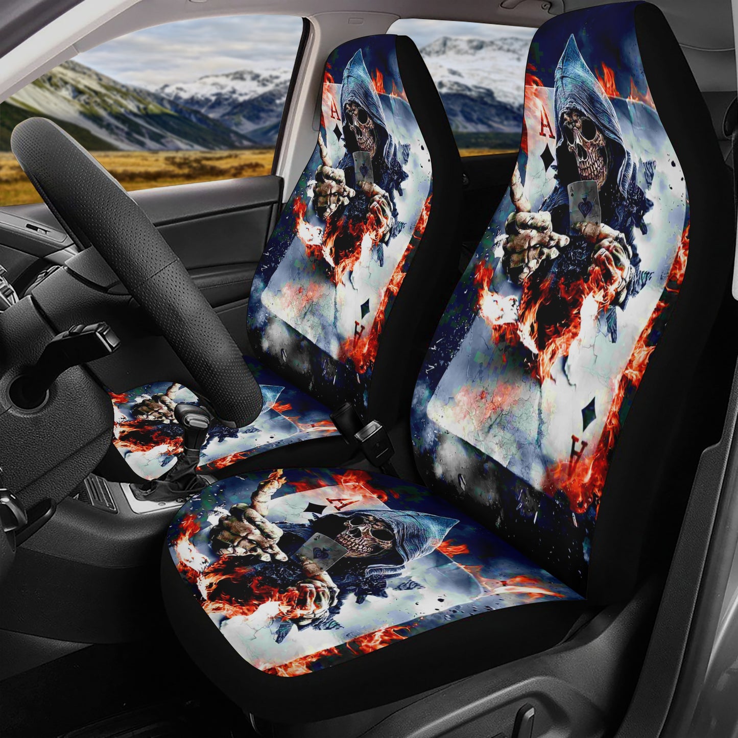 Goth car tool, goth cover cushion accessories for Cars, skull car seat protector cover, flaming skull car protector, motorcycle skull washab