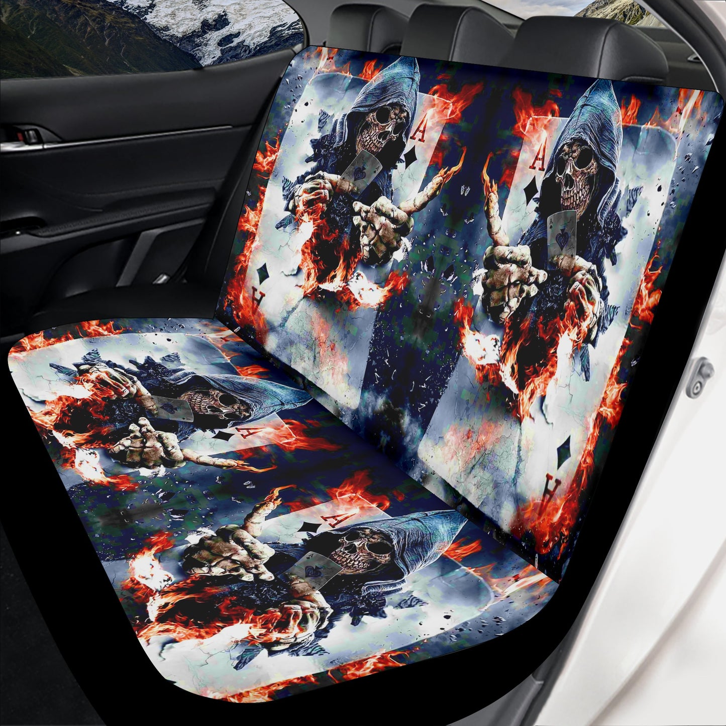 Goth car tool, goth cover cushion accessories for Cars, skull car seat protector cover, flaming skull car protector, motorcycle skull washab