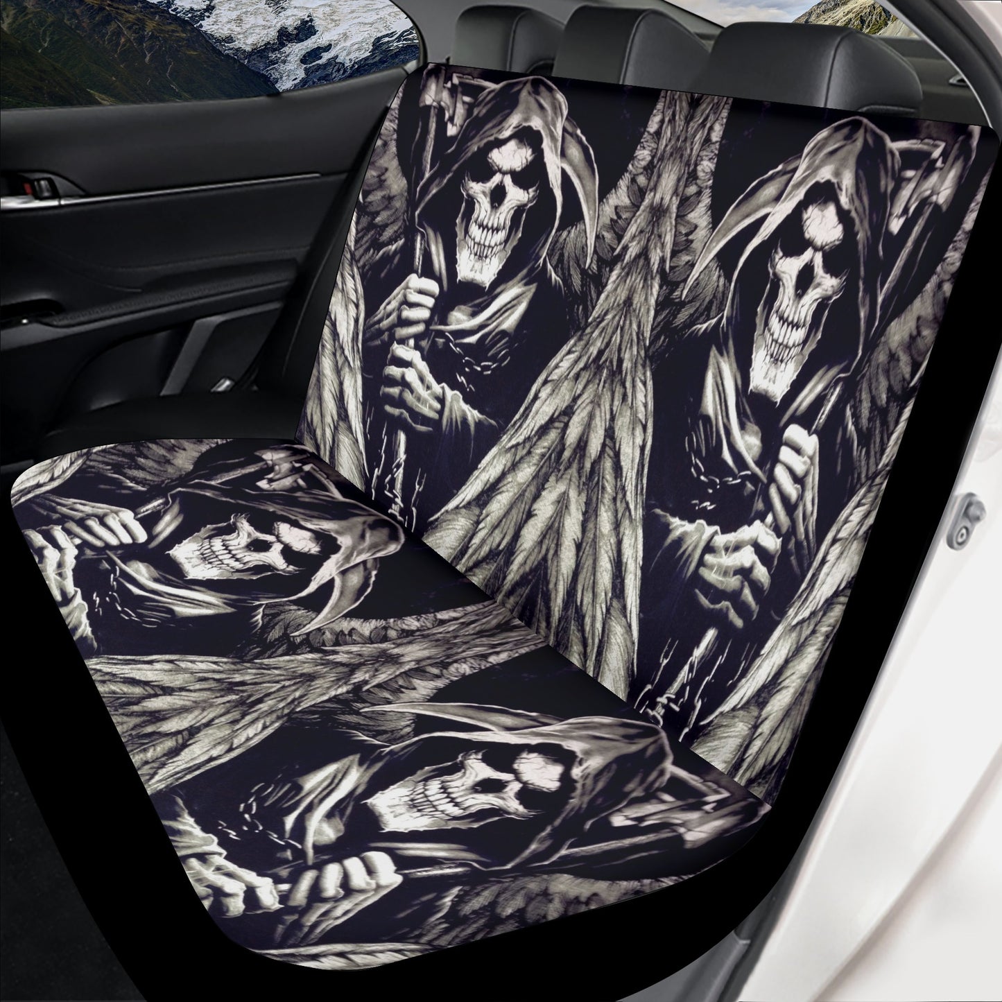 Gothic skull car seat protector, evil car tool, flame skull car tool, gothic skull seat cover for car, grim reaper washable car seat covers,