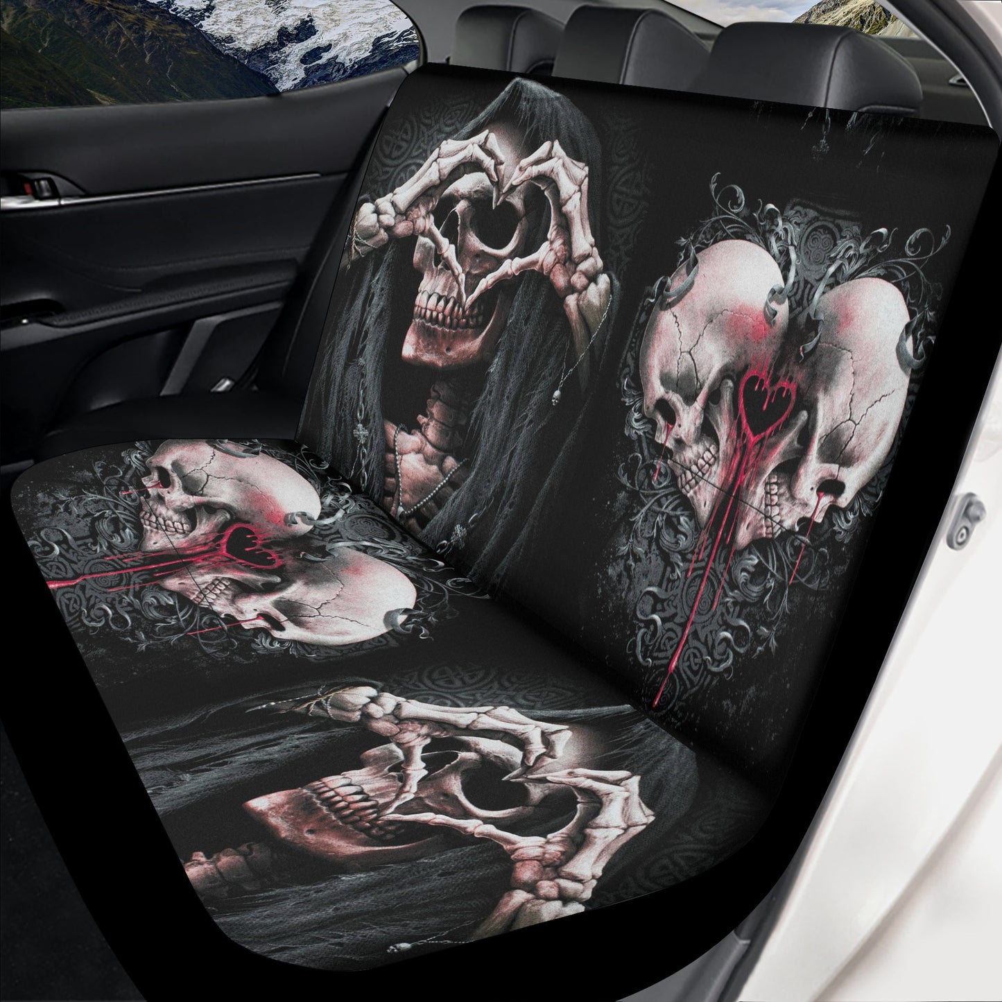 Death skull car mat, death skull seat cover for car, flame skull car seat cover full set, christmas skull car seat tool, biker skull car pro