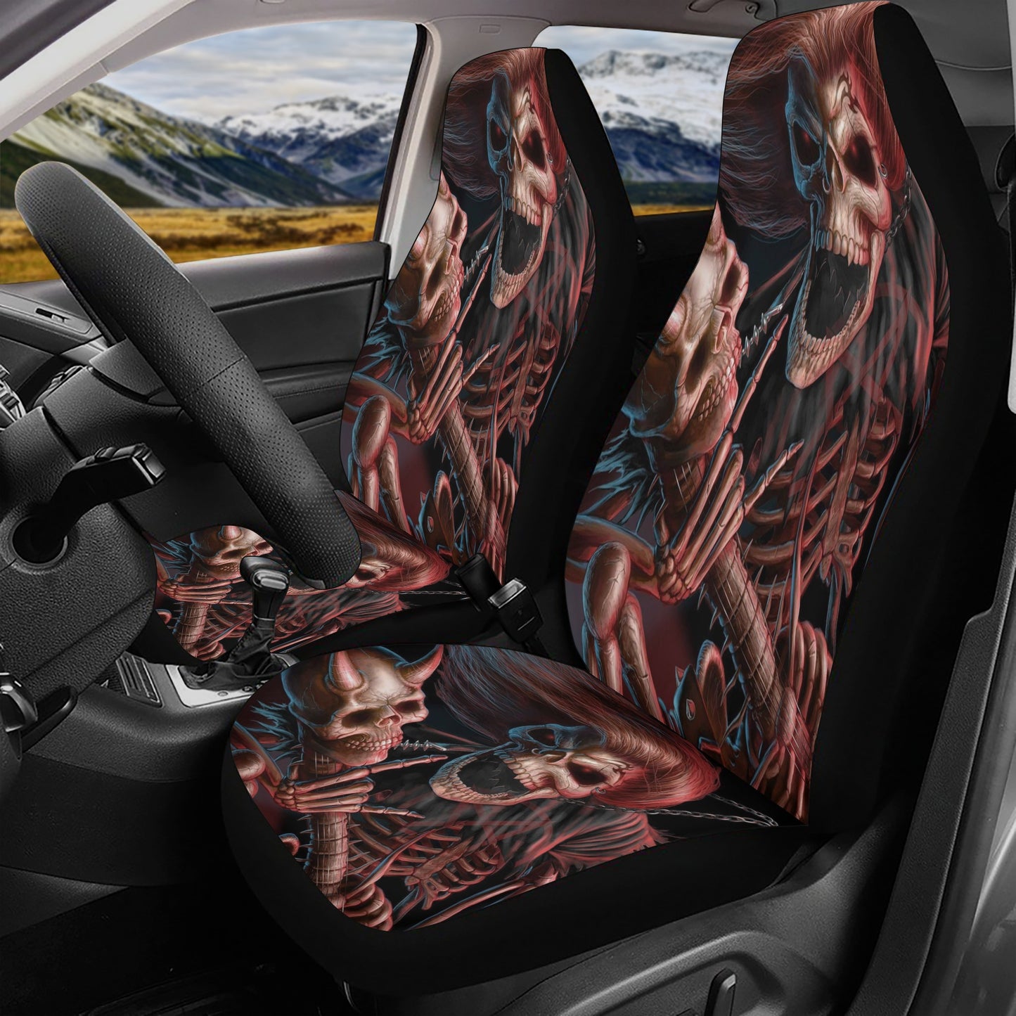 Christmas skull car protector, skull mat for vehicles, skeleton car seat cover, flame skull car seat cover, flaming skull seat cover for car
