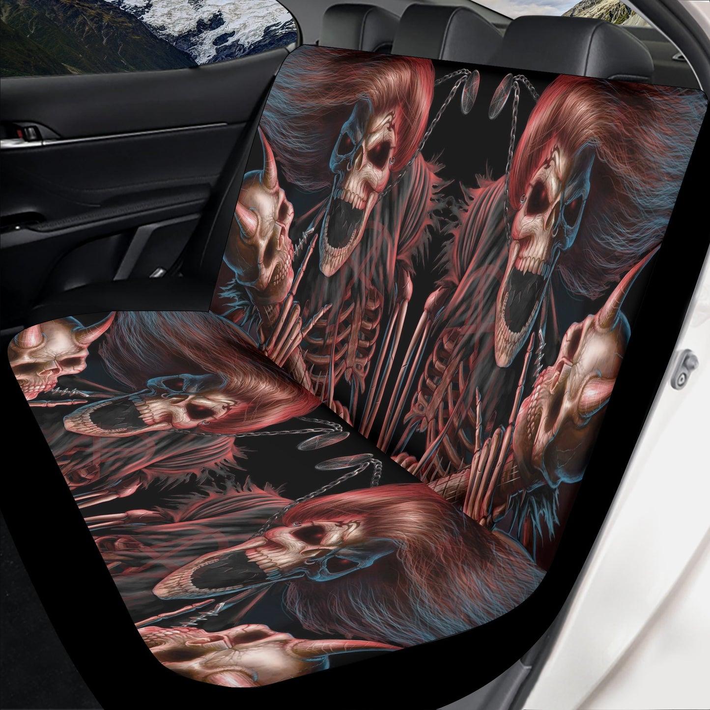 Christmas skull car protector, skull mat for vehicles, skeleton car seat cover, flame skull car seat cover, flaming skull seat cover for car