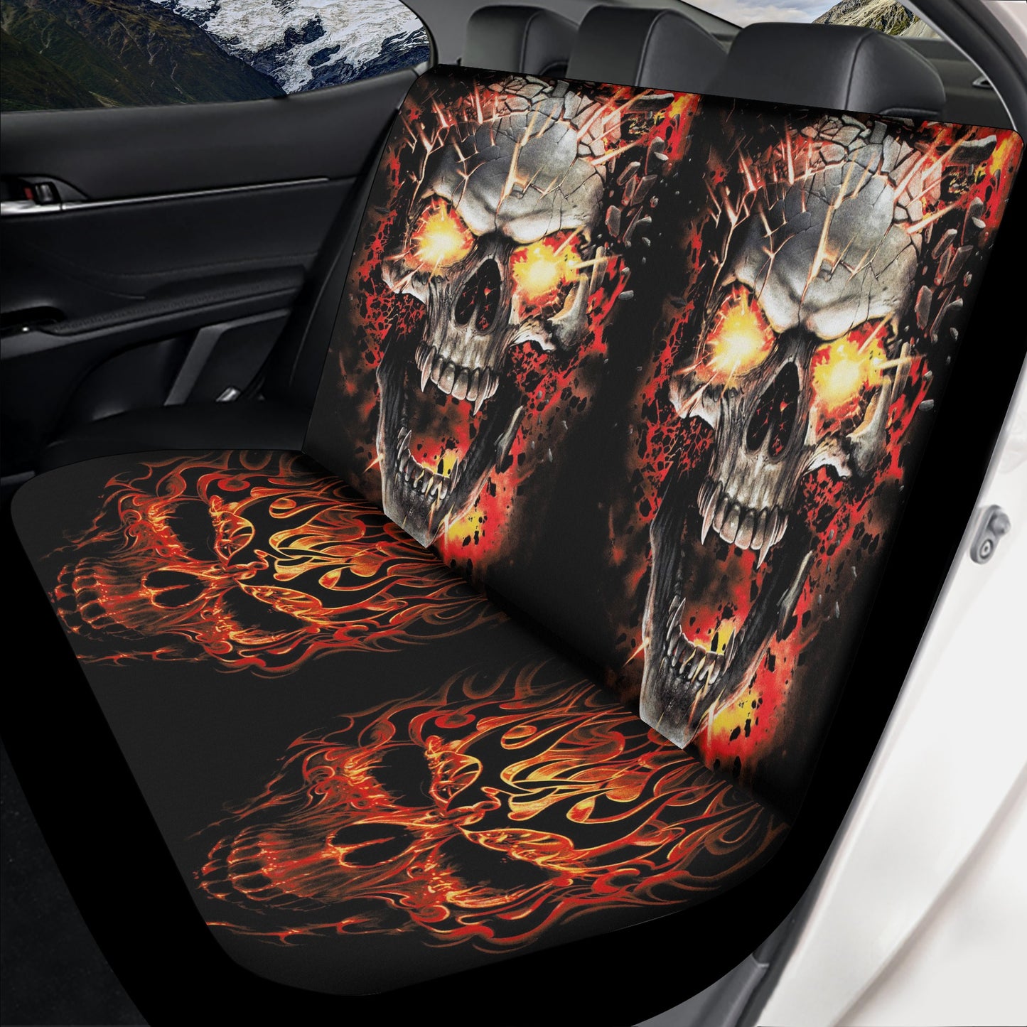 Flaming skull car protector, floral skull seat cover for truck, flame skull car protector, punisher skull slip-on seat covers, skull mat for