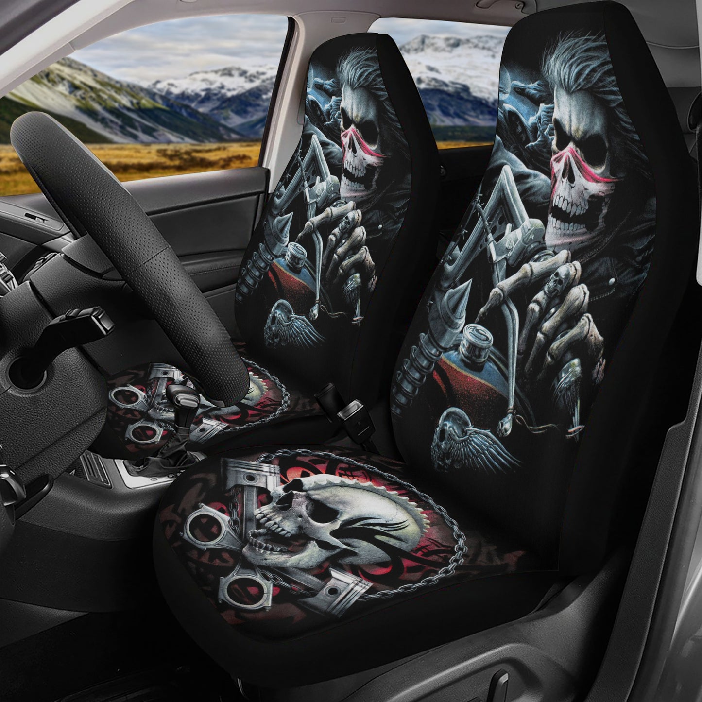 Rose skull floor mat for car, gothic skull washable car seat covers, skull in fire car seat cover, grim reaper car rug, skull in fire car ma