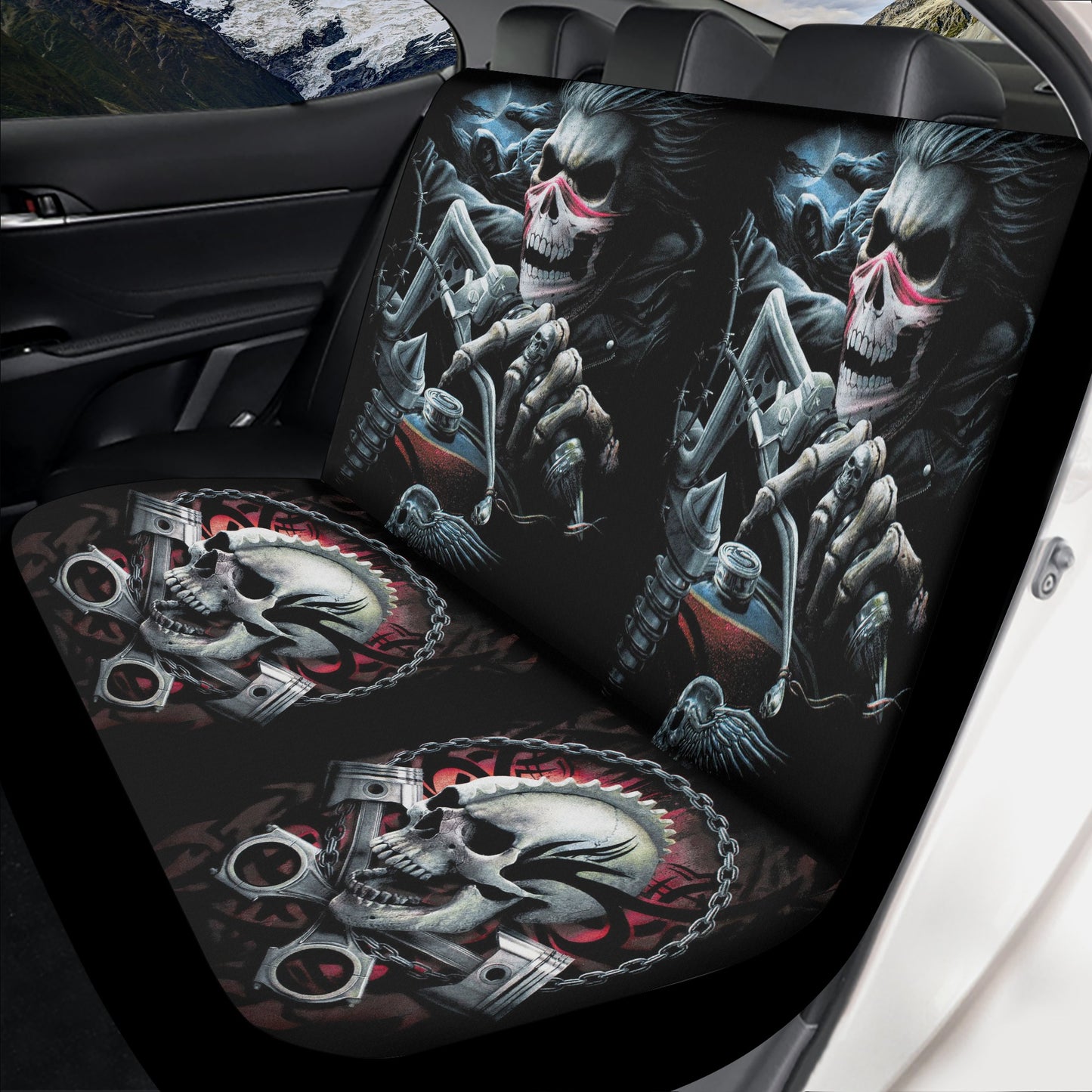 Rose skull floor mat for car, gothic skull washable car seat covers, skull in fire car seat cover, grim reaper car rug, skull in fire car ma