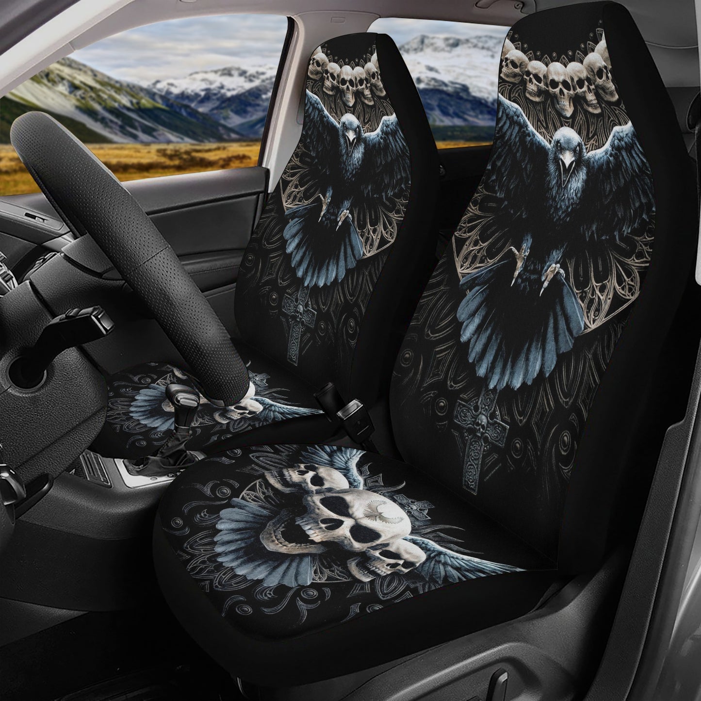 Punisher skull seat cover for truck, motorcycle skull seat cover for car, biker skull car protector, motorcycle skull car floor mat, death s