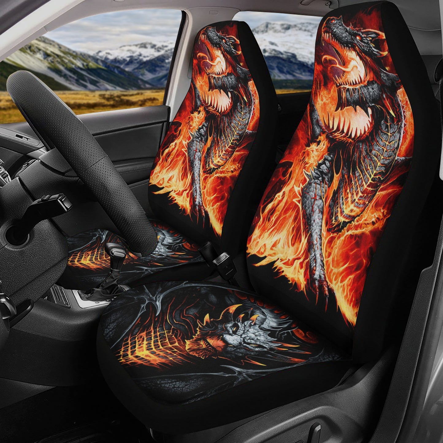 Floral skull seat cover for truck, horror car seat protector cover, gothic skull car tool, biker skull car mat, flame skull car protector, c