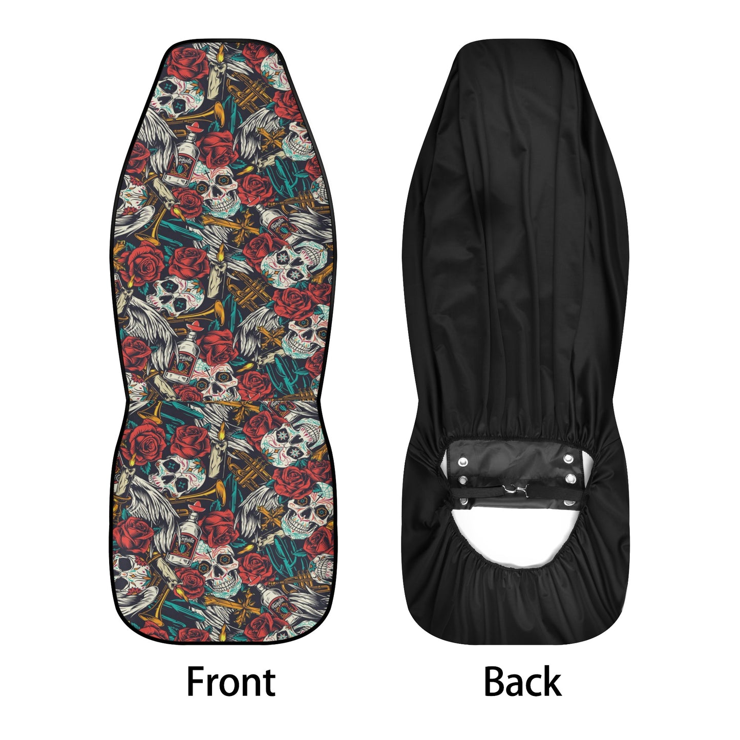 Skull in fire front and back car seat covers, goth mat for car, biker skull car rug, halloween seat cover for car, halloween car accessories