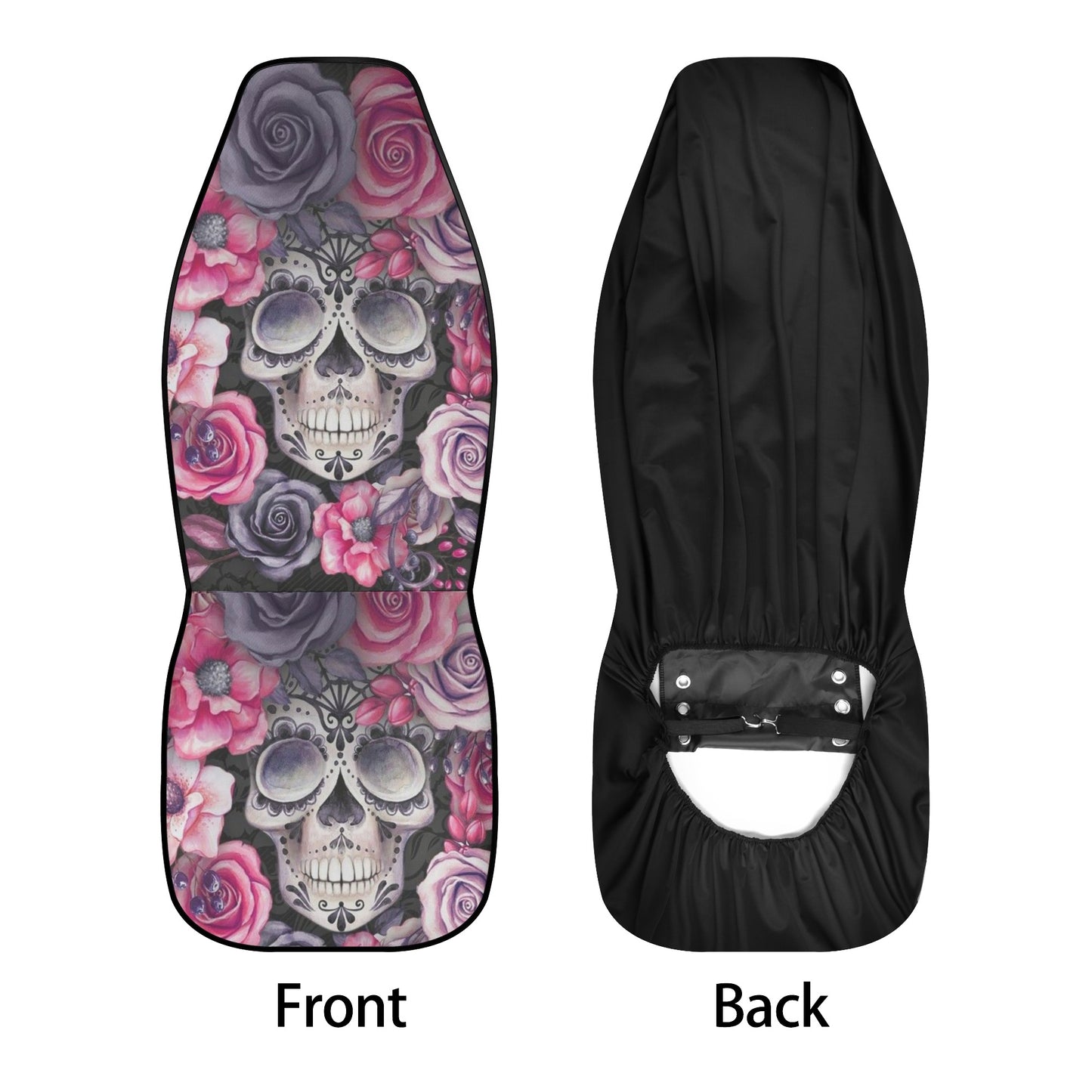 Skull front and back car seat covers, christmas skull car seat tool, goth rug mat for car, death skull car mat, rose skull front and back ca