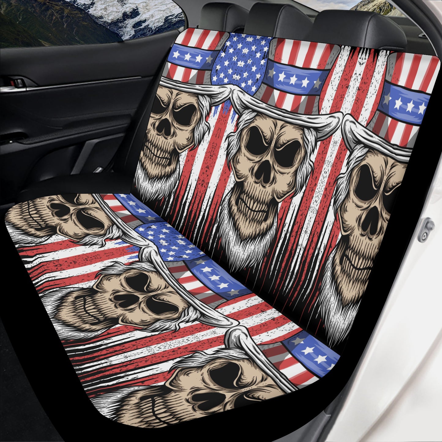 Horror front and back car seat covers, skull car floor mat, christmas skull mat for vehicles, halloween car mat flooring, grim reaper seat c