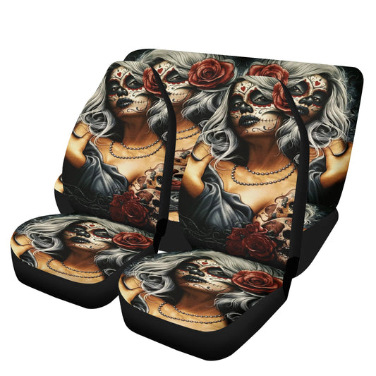 Floral skull car mat, floral skull slip-on seat covers, sugar skull rug for car, calaveras skull car accessories, cinco de mayo skull car pr