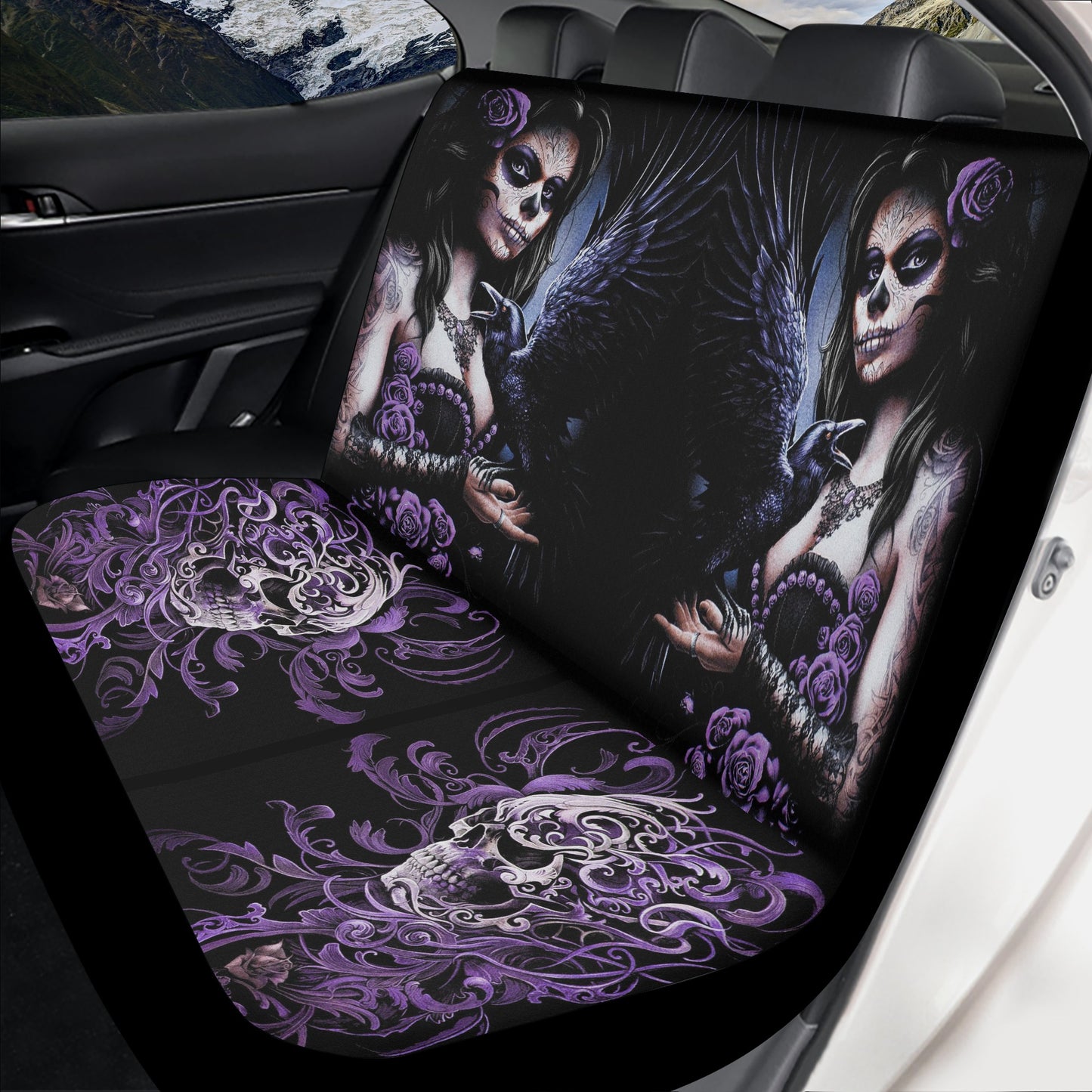 Cinco de mayo skull seat cover for vehicles, calaveras skull car floor mat, candy skull car seat cushion cover, calaveras skull rug mat for