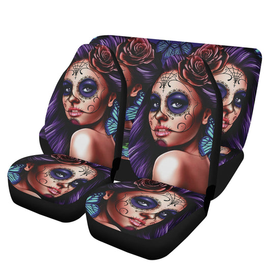 Sugar skull girl seat cover for truck, floral sugar skull car mat, sugar skull car accessories, mexico rug mat for car, floral skull car sea
