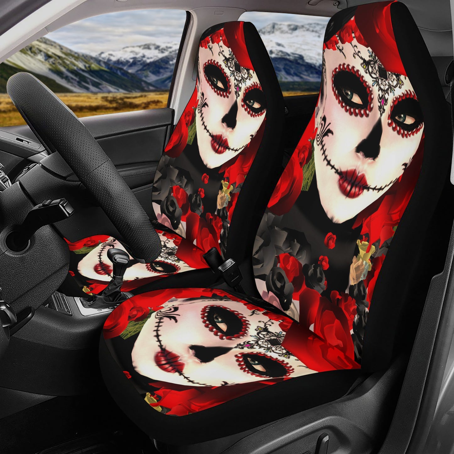 Day of the dead mat for vehicles, mexican skull car protector, day of the dead truck seat cover, sugar skull girl mat for vehicles, candy sk