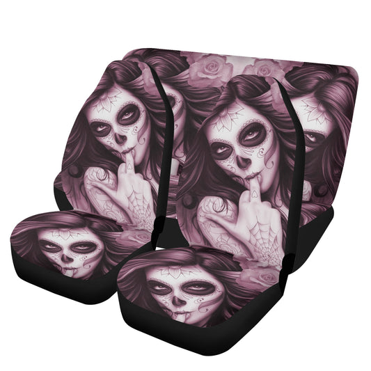 Floral sugar skull car mat, mexican skull slip-on seat covers, dia de los muertos skull car seat tool, floral sugar skull front and back car