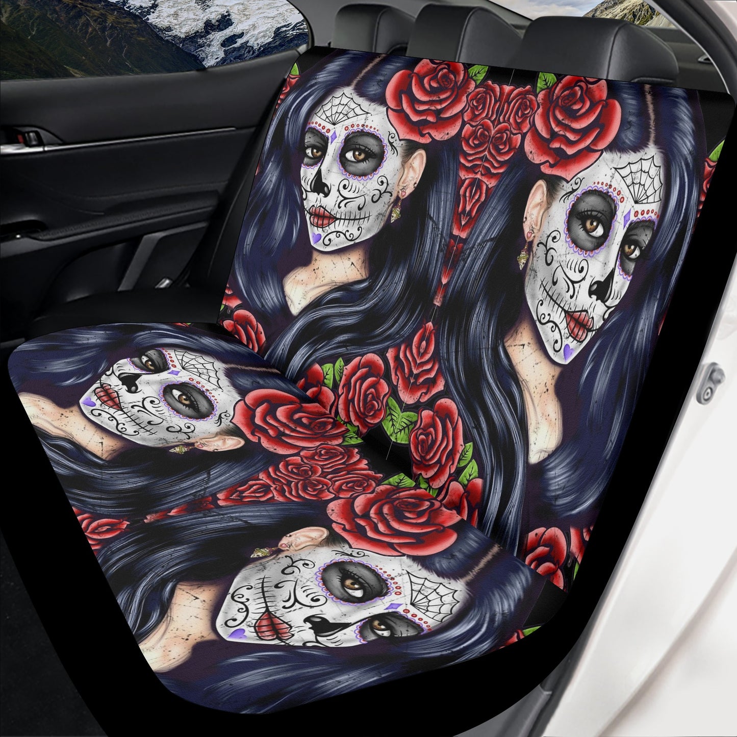 Dia de los muertos skull car floor mat, floral sugar skull seat cover for car, floral sugar skull car seat protector cover, floral skull car
