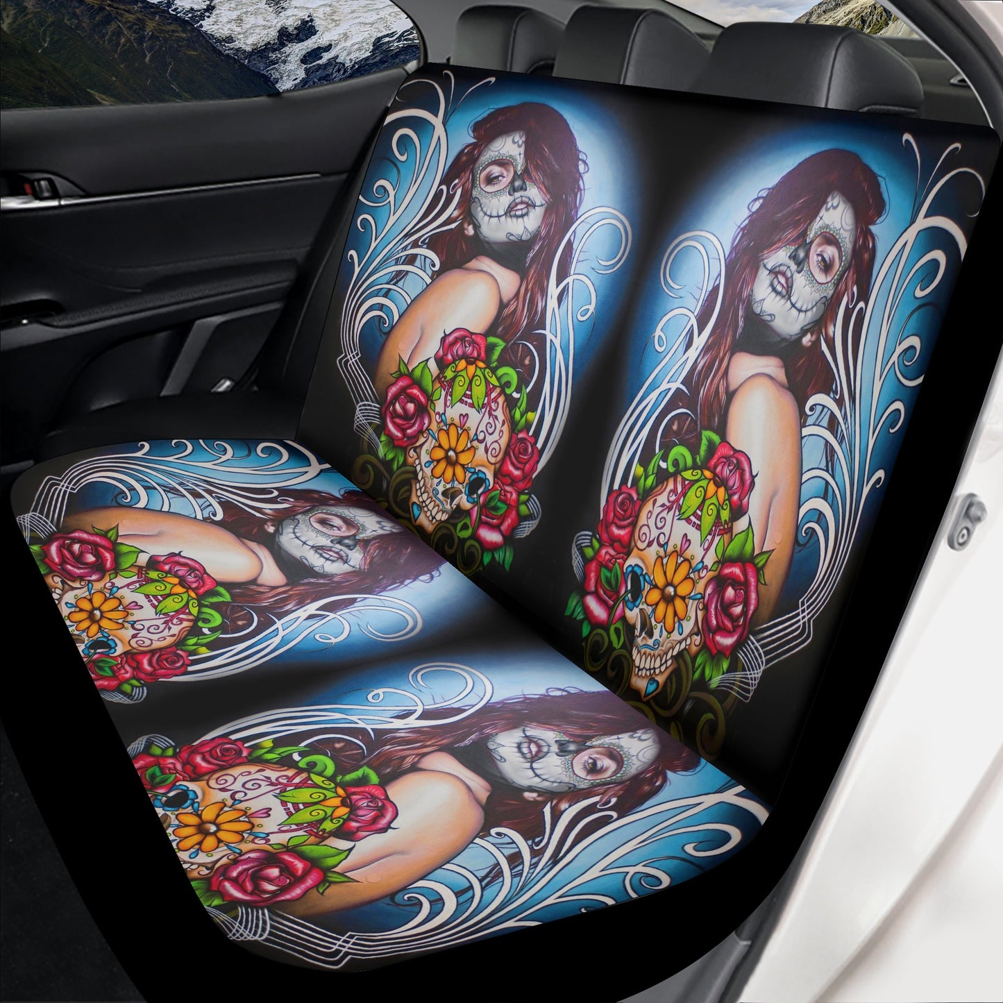 Dia de los muertos skull car protector, sugar skull car accessories, mexican skull car seat cushion cover, calaveras skull seat cover for tr