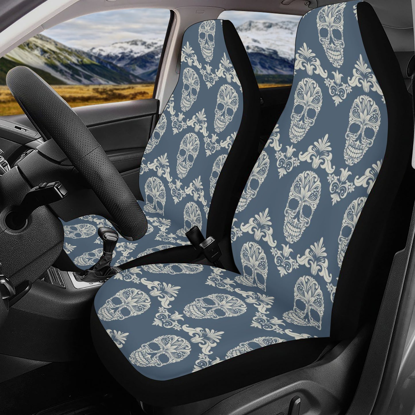 Dia de los muertos skull mat for vehicles, sugar skull car tool, candy skull seat cover for car, calaveras skull front and back car seat cov