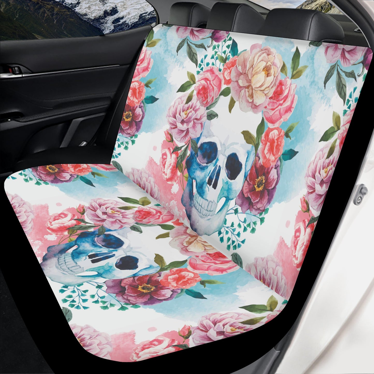 Car Seat Cover SetSugar skull girl seat cover for car, sugar skull seat cover for truck, dia de los muertos skull slip-on seat covers, cinco de mayo skull rug
