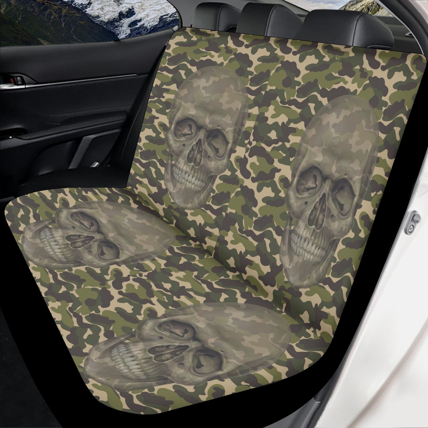Punisher skull washable car seat covers, horror car protector, floral skull rug for car, goth washable car seat covers, flaming skull seat c