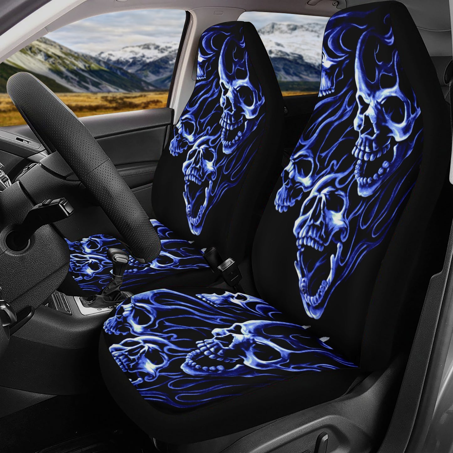 Biker skull car seat protector, christmas skull car rug, flame skull car seat cover, evil mat for car, halloween seat cover for car, goth tr