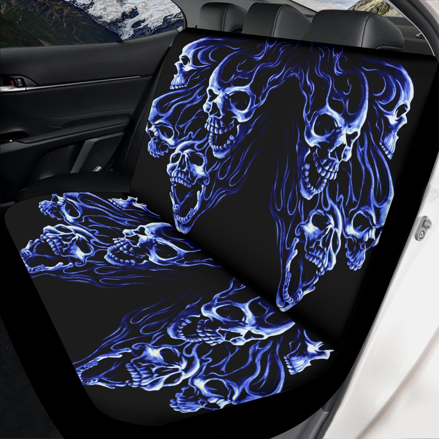 Biker skull car seat protector, christmas skull car rug, flame skull car seat cover, evil mat for car, halloween seat cover for car, goth tr
