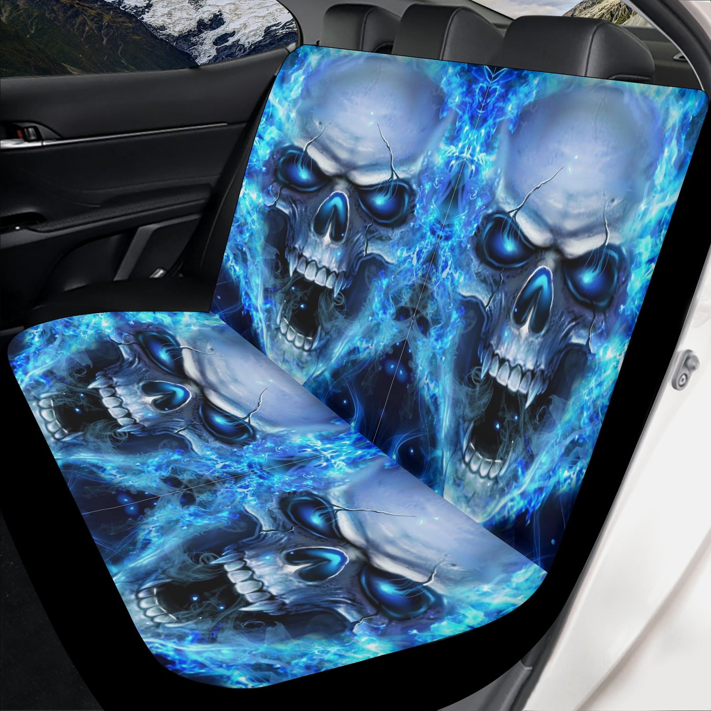 Halloween front and back car seat covers, motorcycle skull slip-on seat covers, skeleton front and back car seat covers, horror car mat, ske