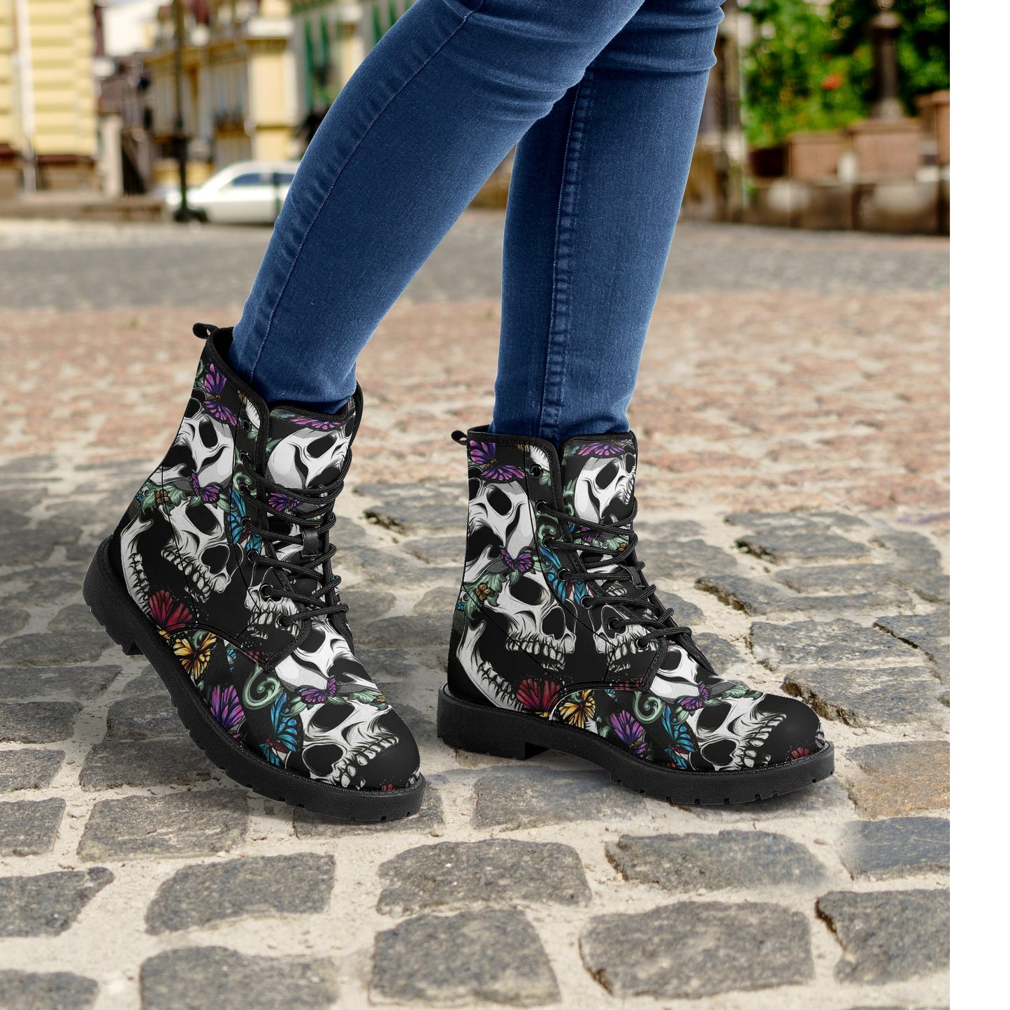 Skull boots, sugar skull leather boots, Halloween skeleton boots for women