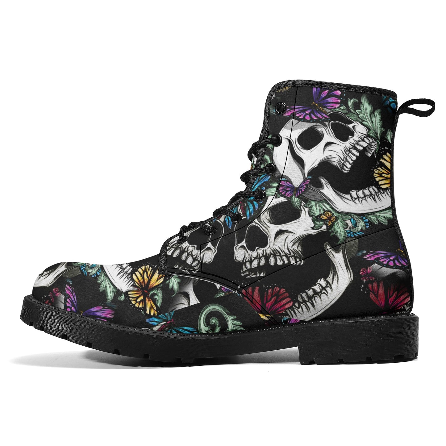 Skull boots, sugar skull leather boots, Halloween skeleton boots for women