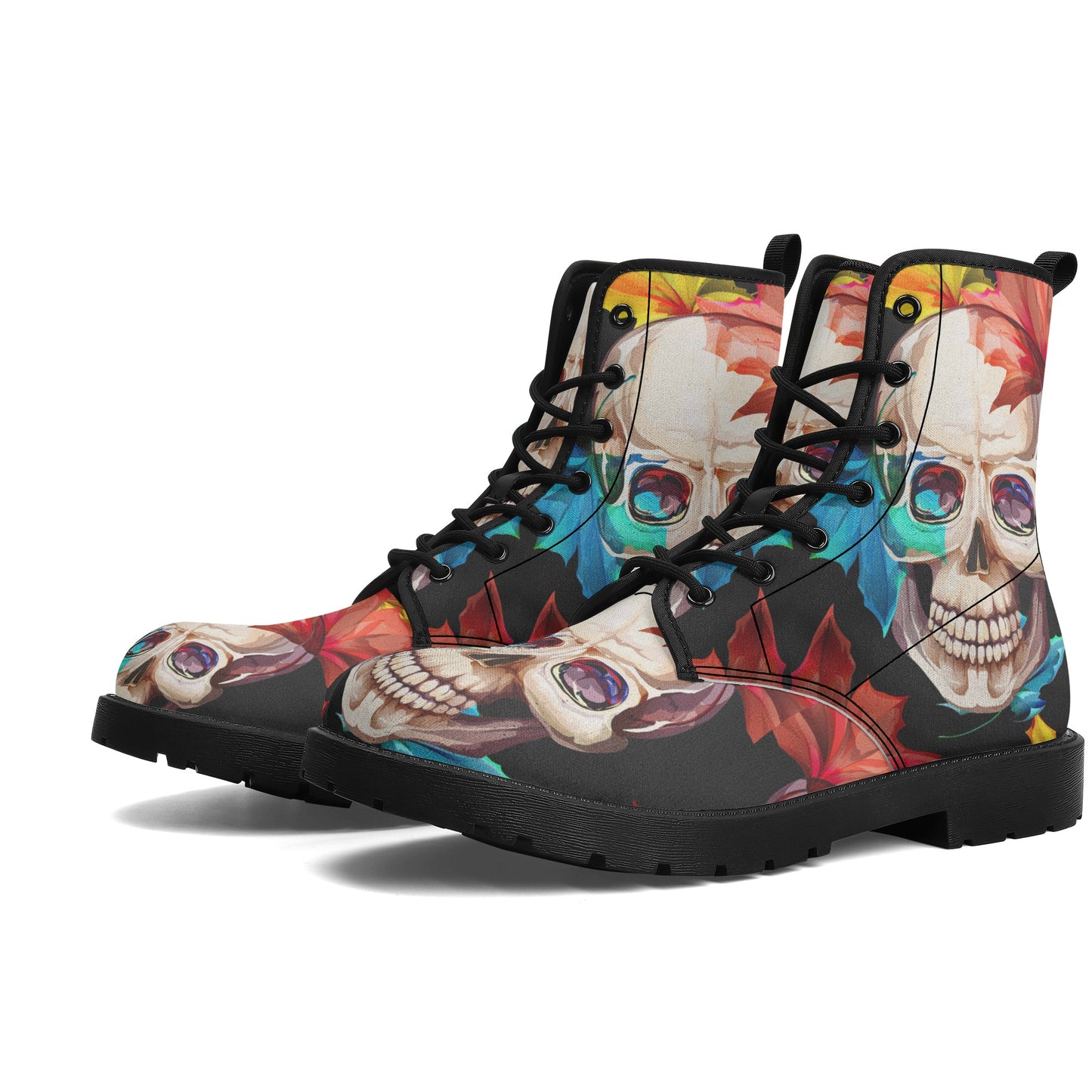 Skull boots, sugar skull leather boots, Halloween skeleton boots for women