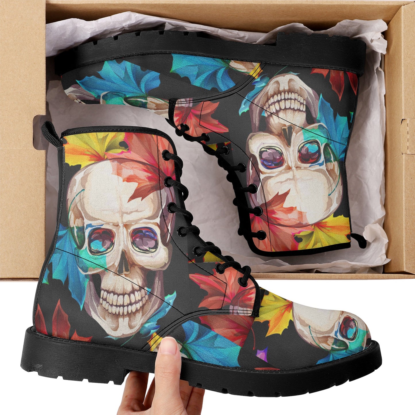 Skull boots, sugar skull leather boots, Halloween skeleton boots for women