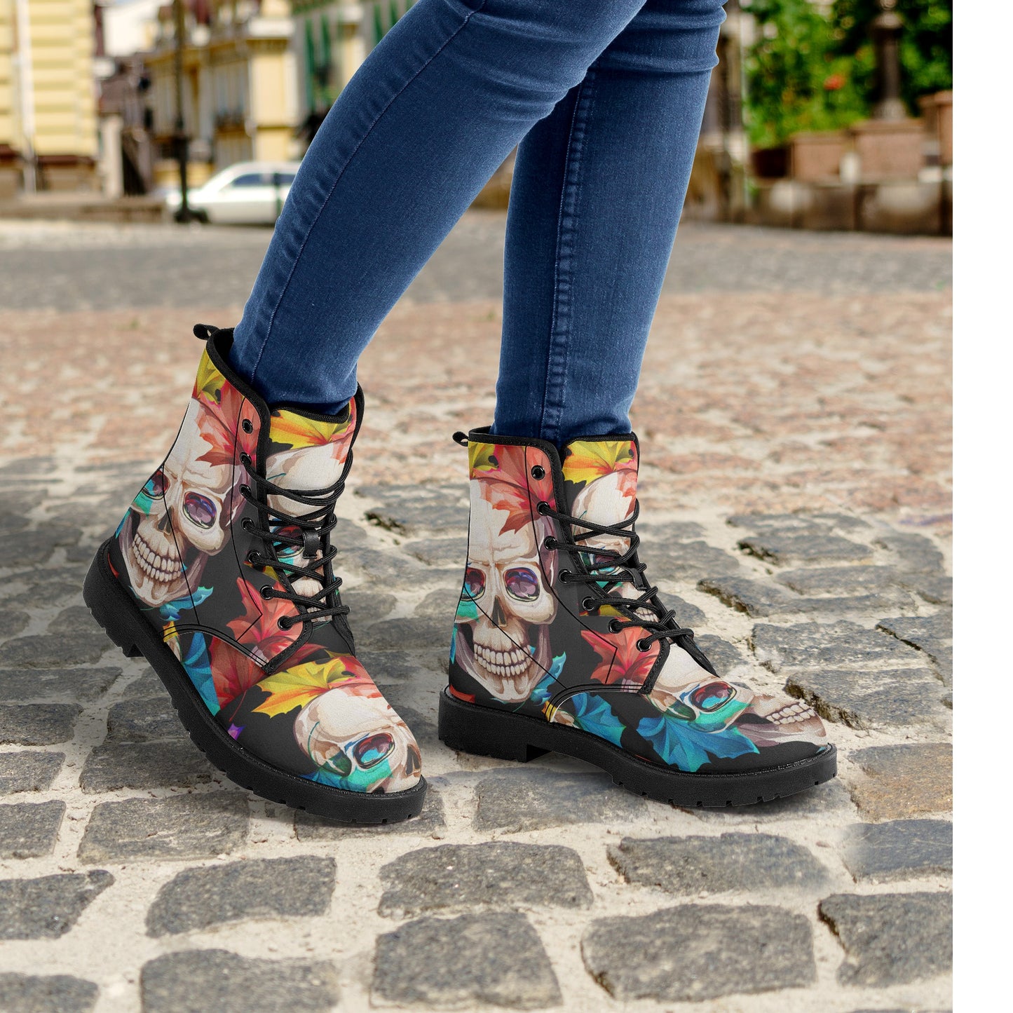 Skull boots, sugar skull leather boots, Halloween skeleton boots for women