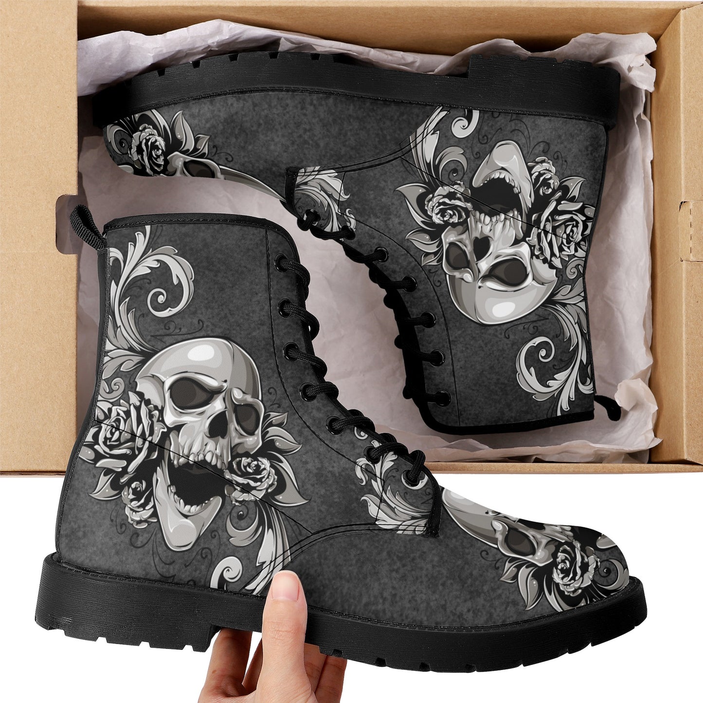Gothic skull boots, sugar skull boots, Halloween skeleton boots, grim reaper boots