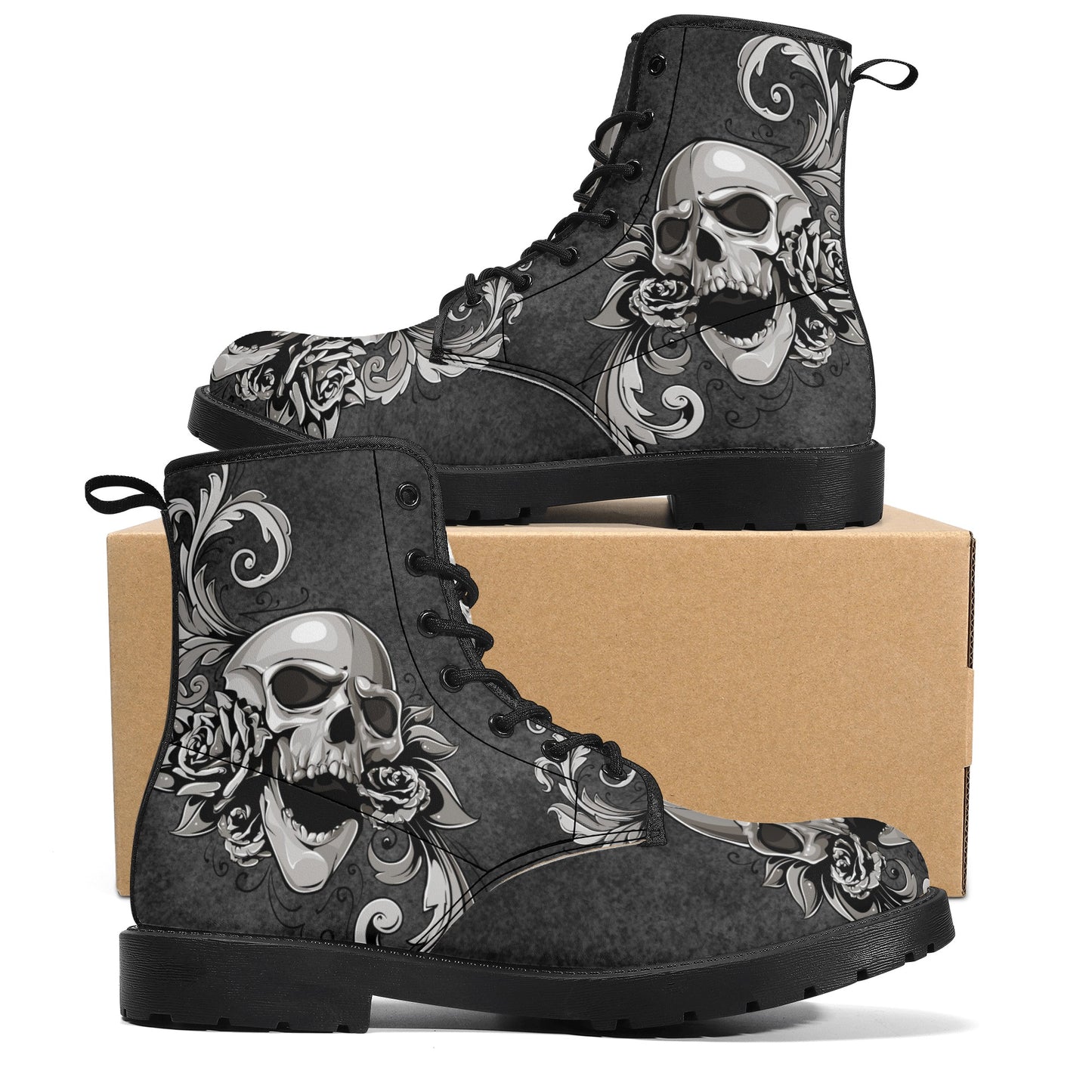 Gothic skull boots, sugar skull boots, Halloween skeleton boots, grim reaper boots