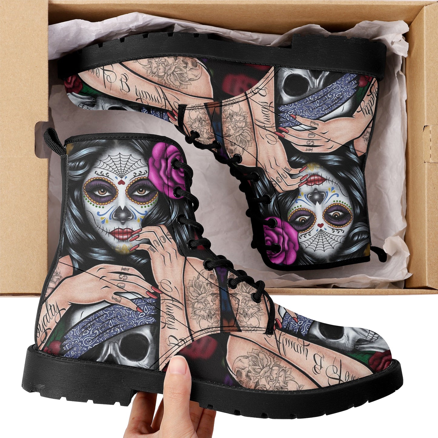 Skull boots, sugar skull boots, candy skull Halloween boots