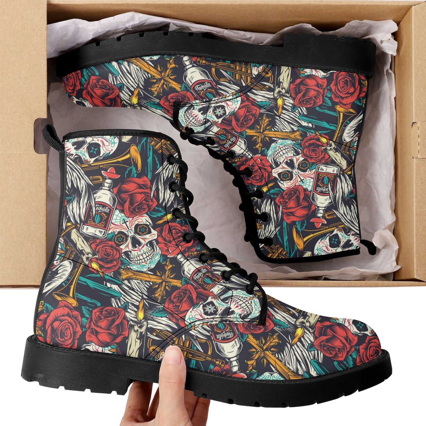Skull boots, sugar skull boots, candy skull Halloween boots